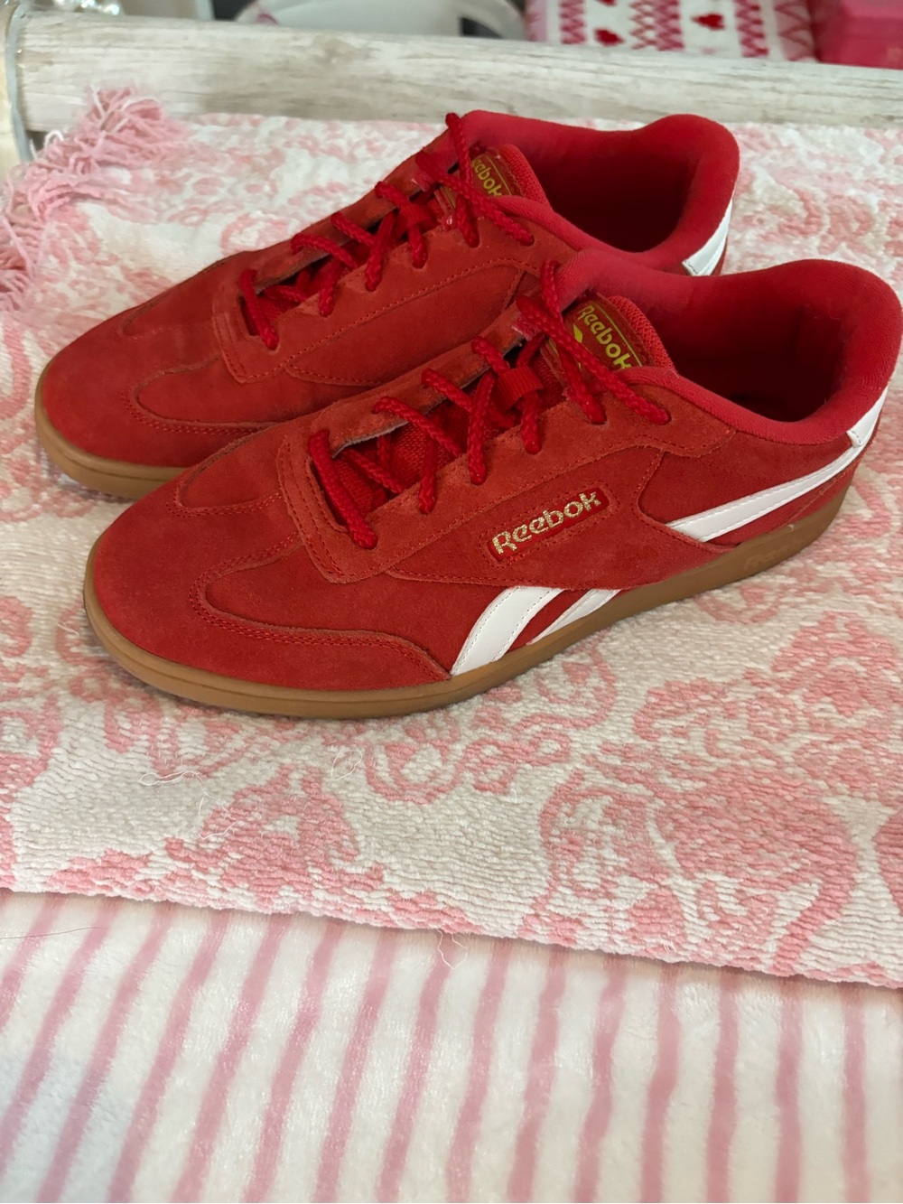 Reebok Red Suede Sneakers with White Stripe
